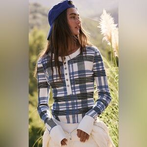 NWT FP Movement Free People Rally Printed Layer Women’s Small True Plaid Ivory